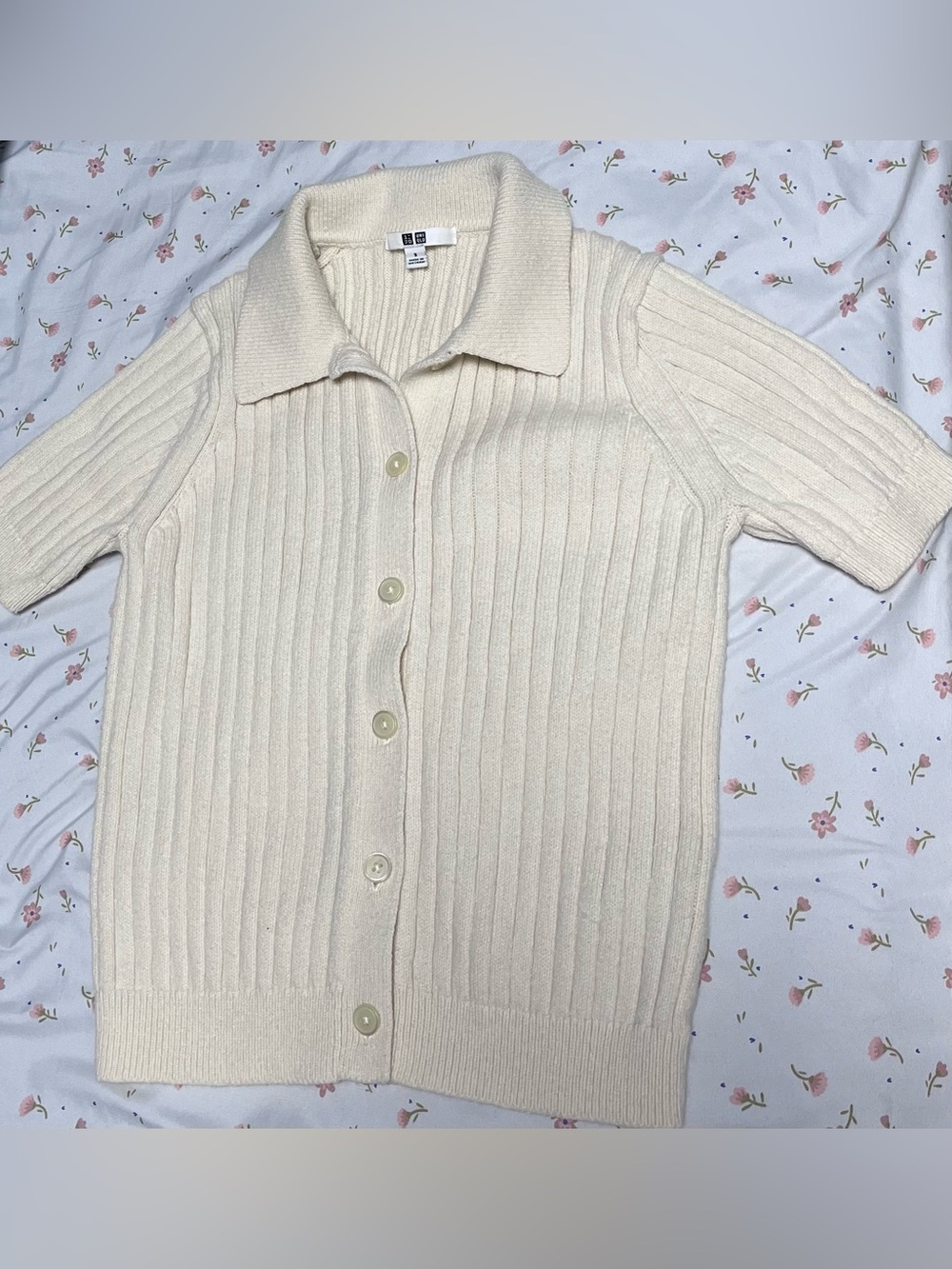 UNIQLO Ribbed Polo Cardigan Short Sleeve - Picture 2 of 4